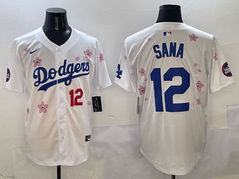 Men Los Angeles Dodgers #12 Sana White Sakura Edition 2025 Nike MLB Jersey style 2